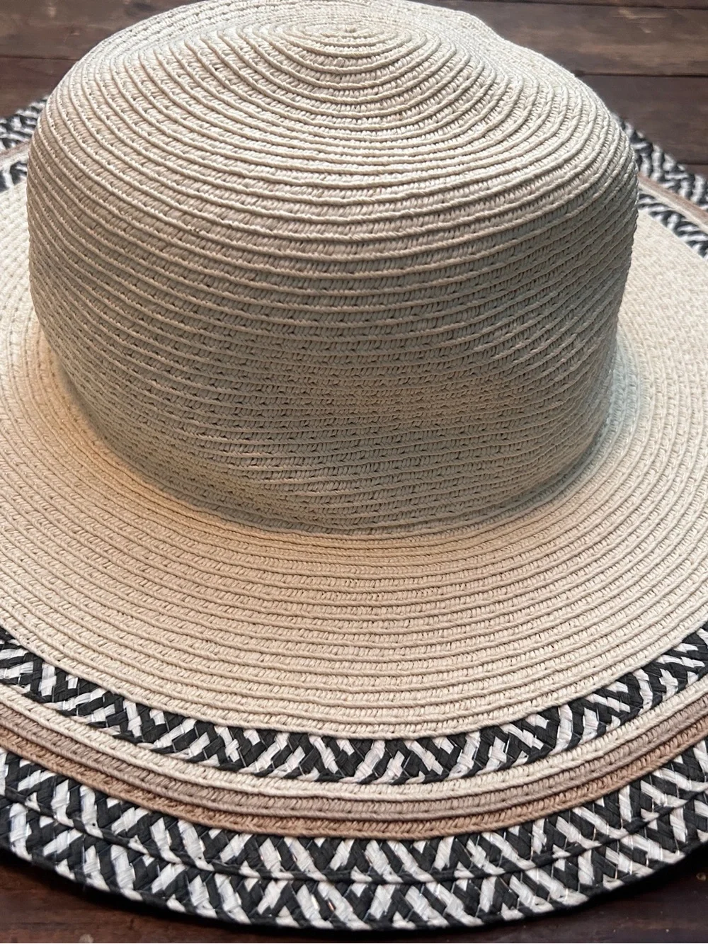 Classic Straw Sun Hat with Black & Cream Trim
